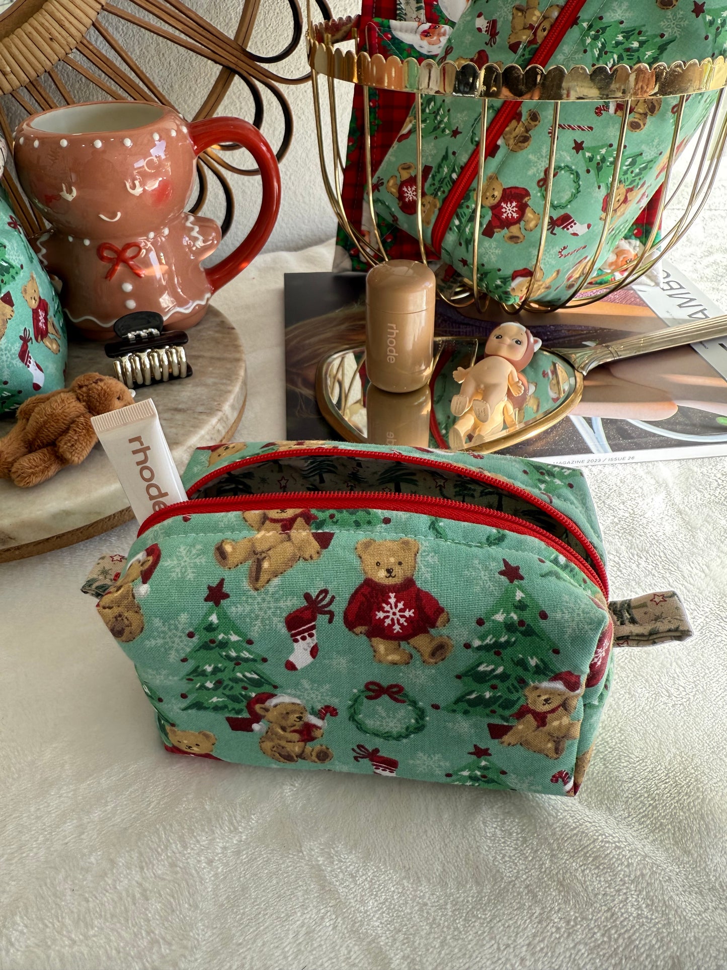 Peppermint Teddy Small Lippy Makeup Pouch