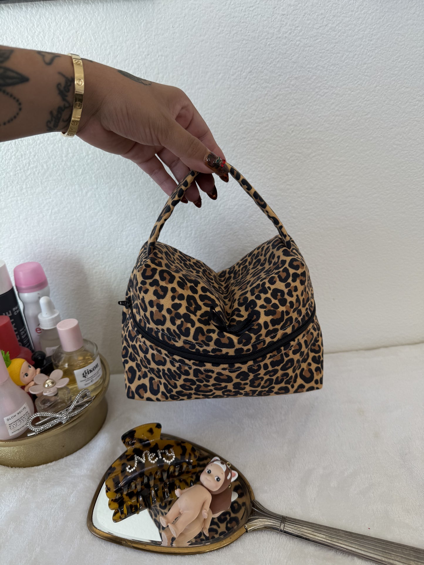 Leopard Top Handle Medium Pouch