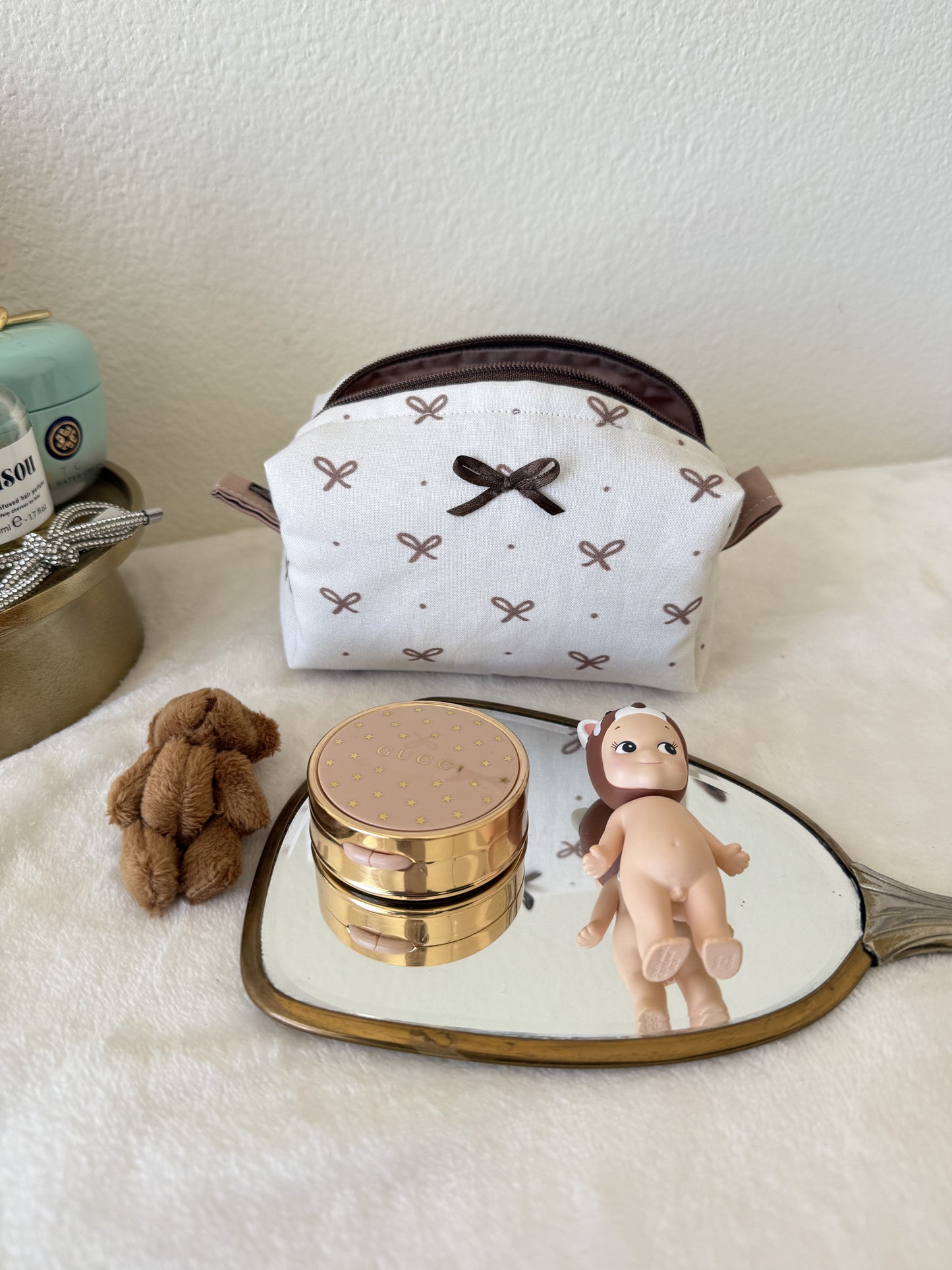 Brown Bow Makeup Pouch