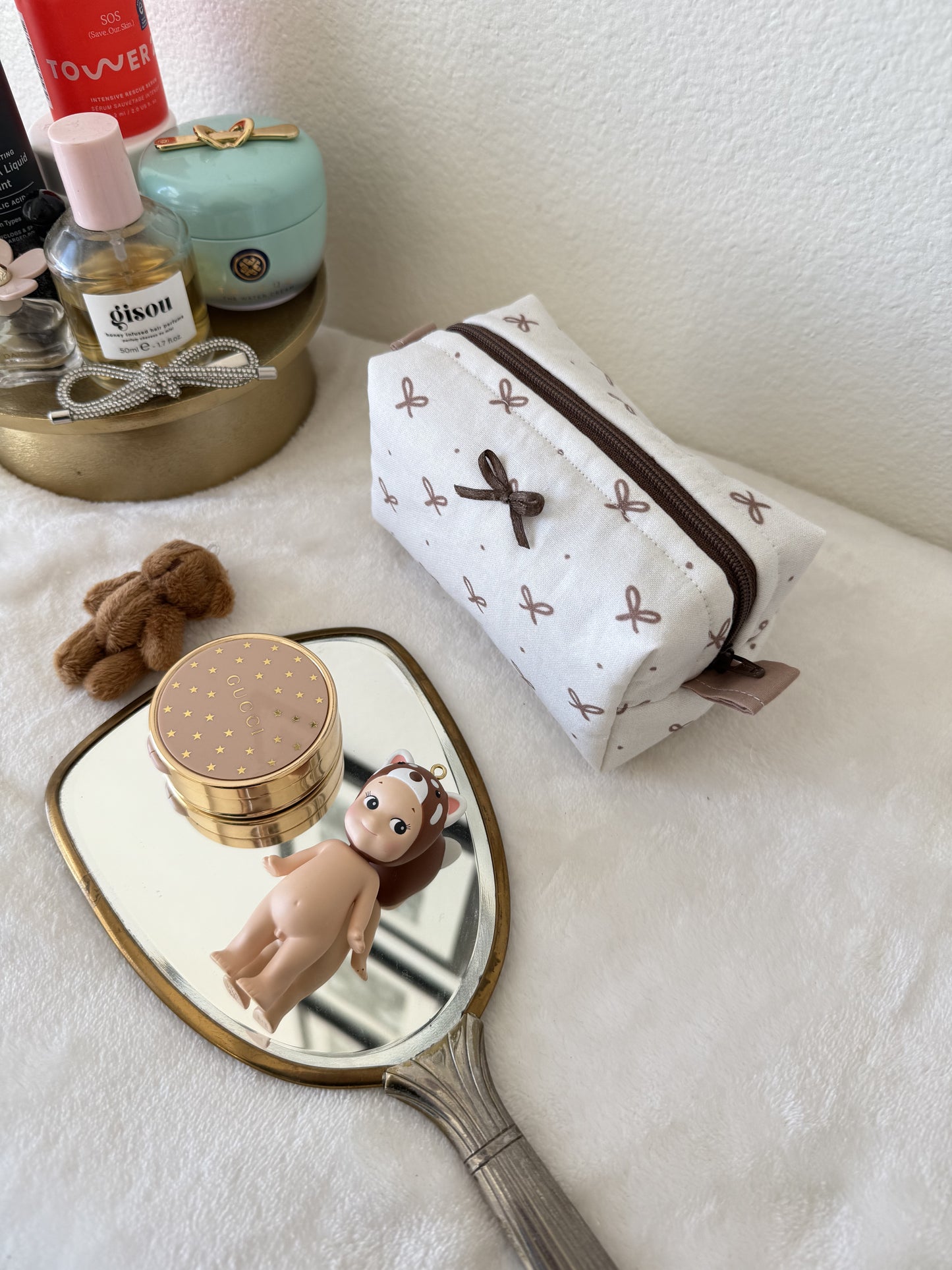 Brown Bow Makeup Pouch