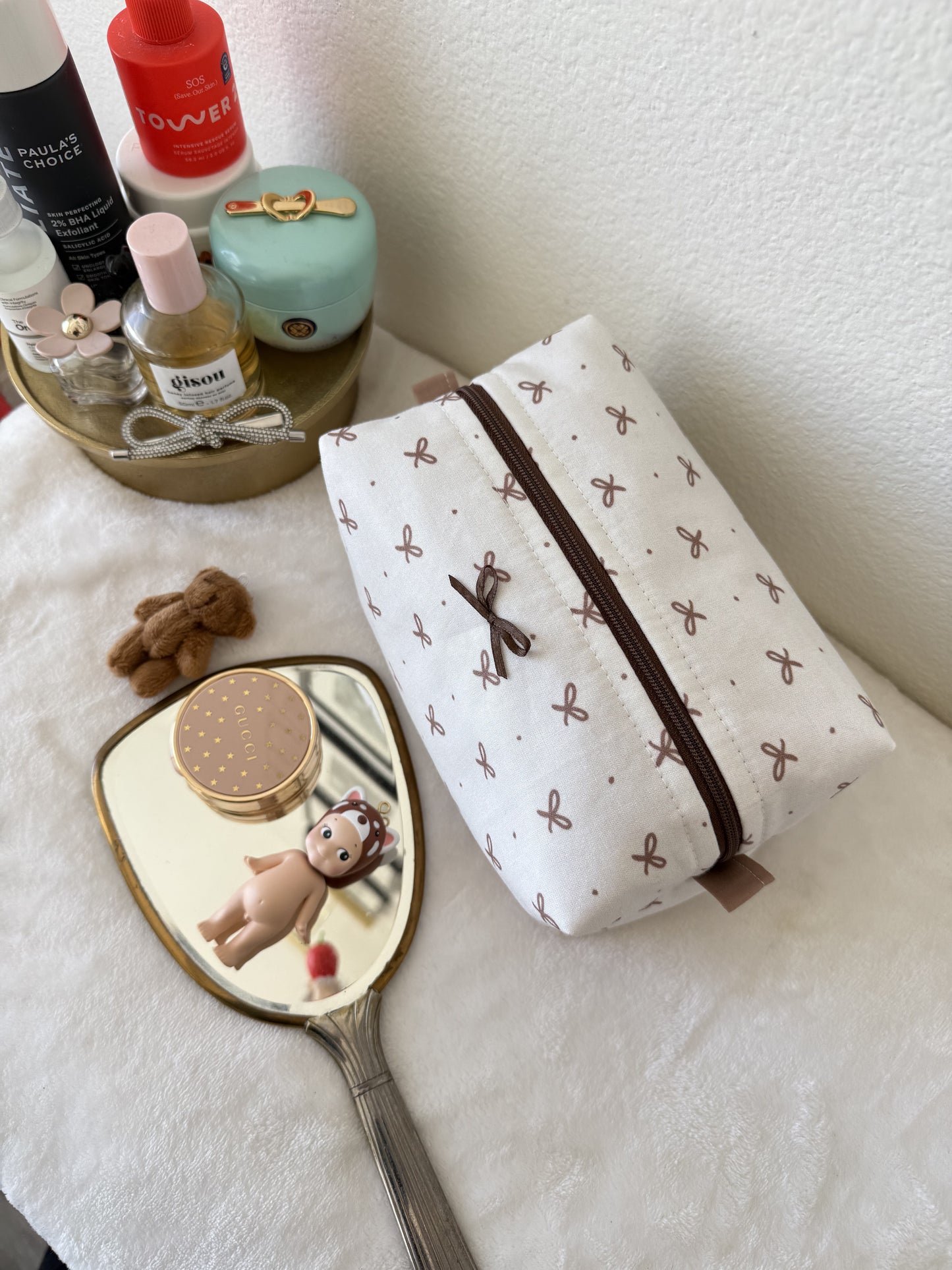 Brown Bow Makeup Pouch