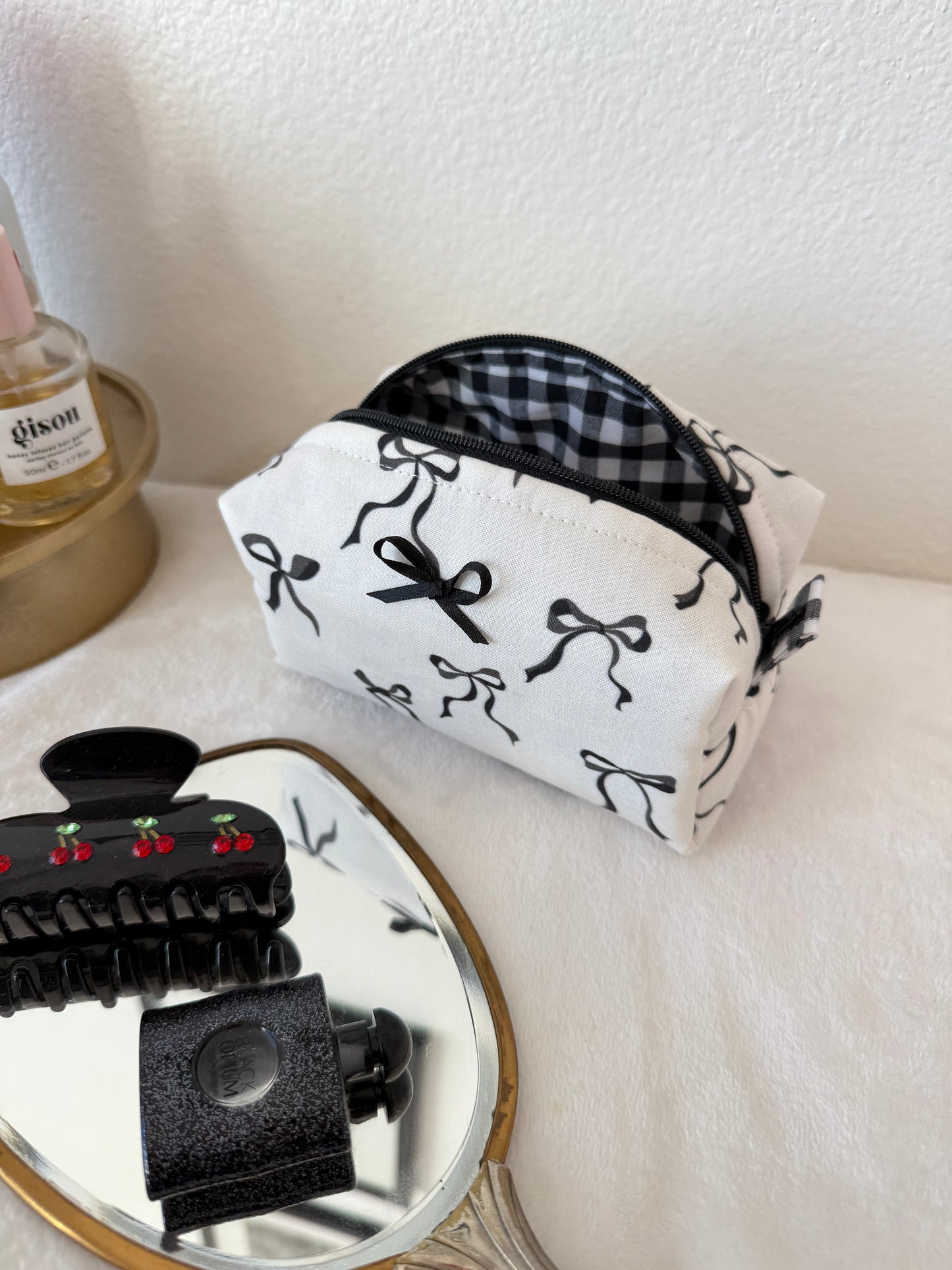 Black Bow Medium Makeup Pouch